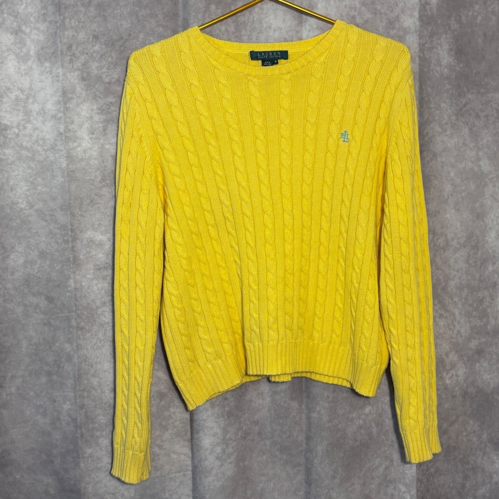 Lauren Ralph Lauren Cable Knit Sweater Women Size Medium Yellow Preppy